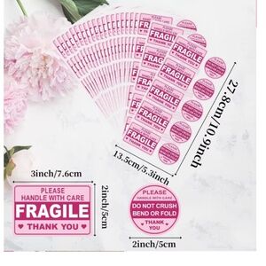 100 Pink & White Fragile Stickers for Shipping - Brand new in Package